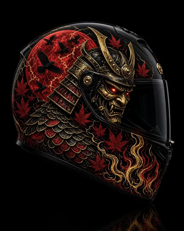 Red Shogun: samurai helmet wrap design